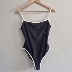 J. Crew Squareneck One-piece Navy Swimsuit with Contrast Trim Size 10